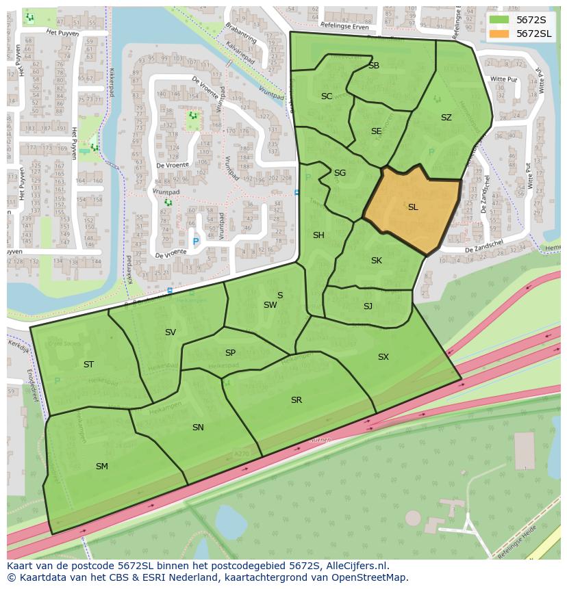 Afbeelding van het postcodegebied 5672 SL op de kaart.