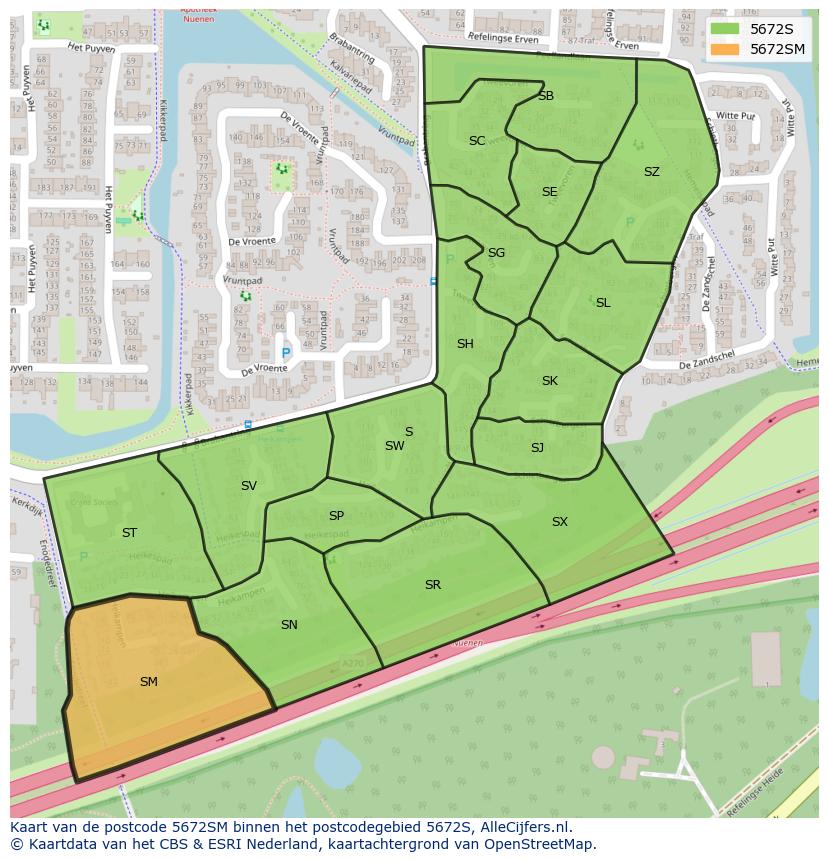 Afbeelding van het postcodegebied 5672 SM op de kaart.