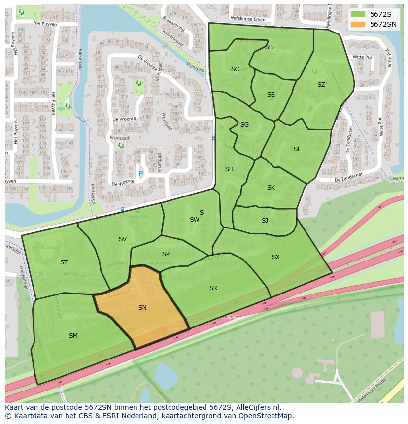 Afbeelding van het postcodegebied 5672 SN op de kaart.