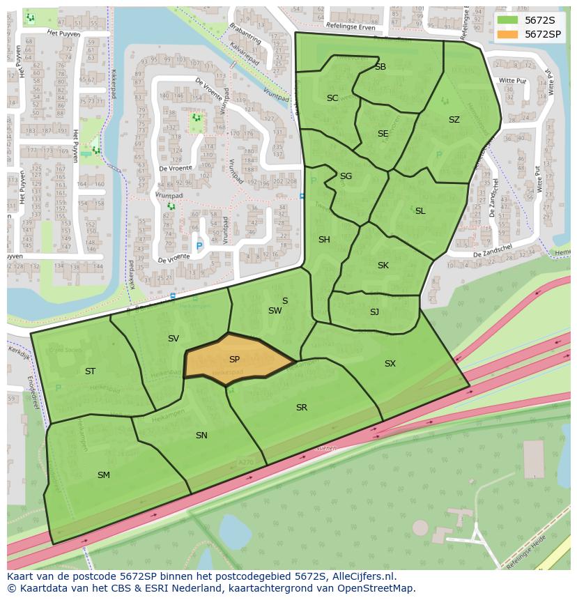 Afbeelding van het postcodegebied 5672 SP op de kaart.