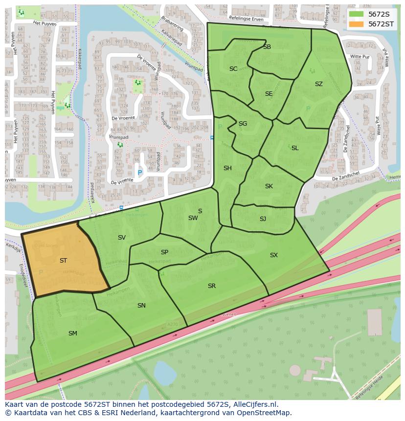 Afbeelding van het postcodegebied 5672 ST op de kaart.
