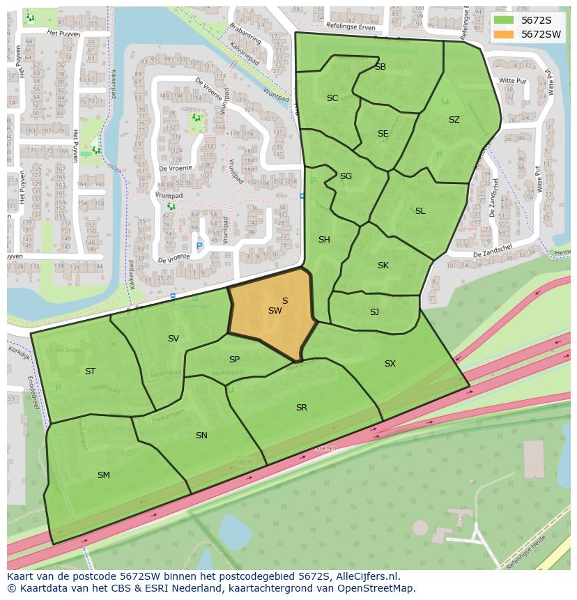 Afbeelding van het postcodegebied 5672 SW op de kaart.