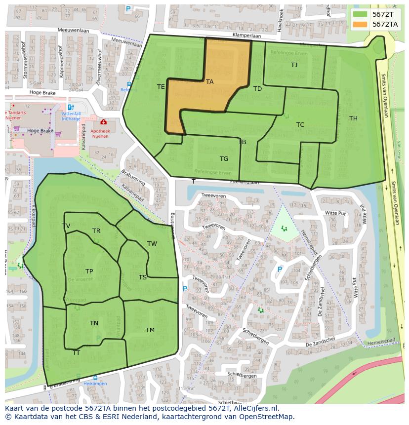 Afbeelding van het postcodegebied 5672 TA op de kaart.