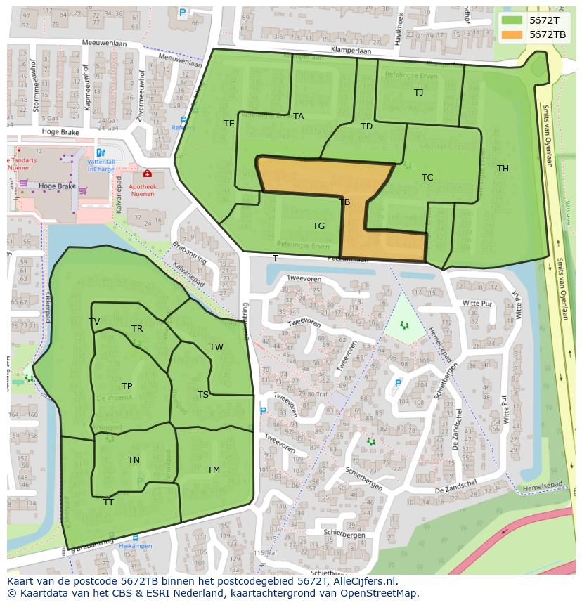 Afbeelding van het postcodegebied 5672 TB op de kaart.