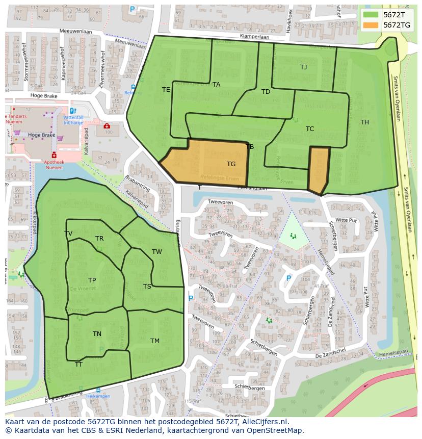 Afbeelding van het postcodegebied 5672 TG op de kaart.