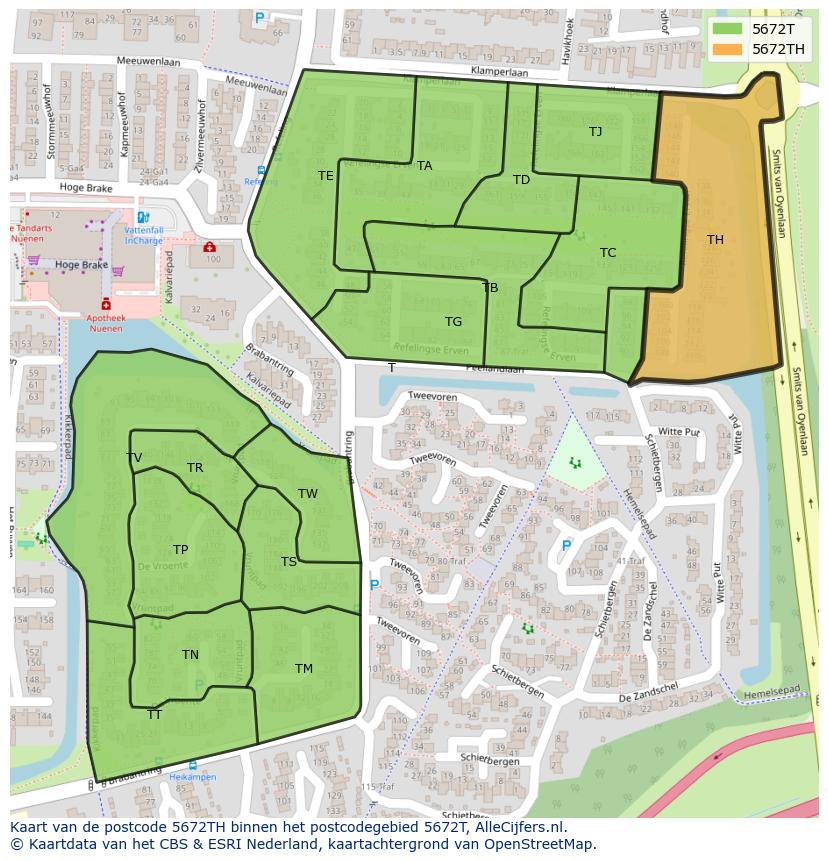 Afbeelding van het postcodegebied 5672 TH op de kaart.