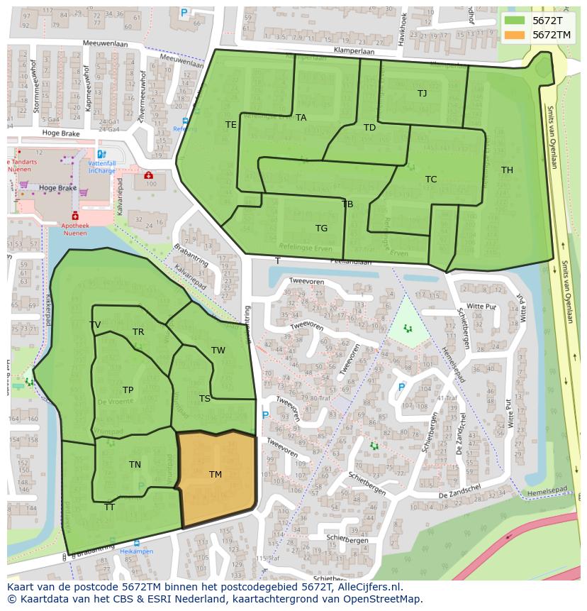 Afbeelding van het postcodegebied 5672 TM op de kaart.