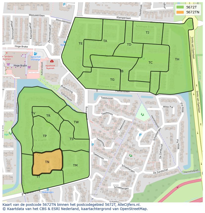 Afbeelding van het postcodegebied 5672 TN op de kaart.