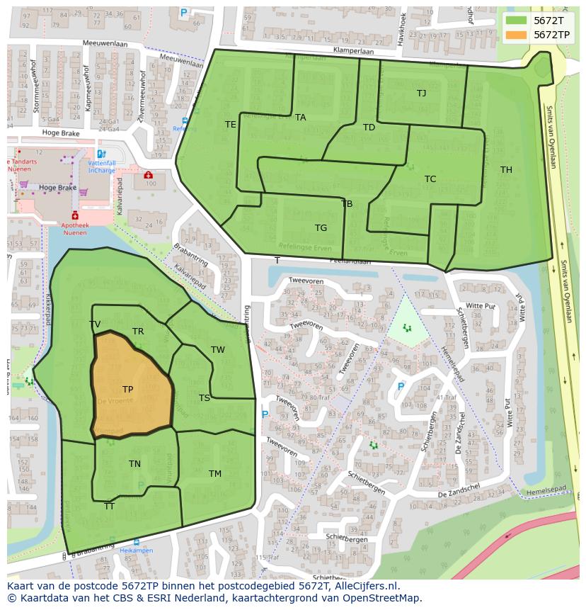 Afbeelding van het postcodegebied 5672 TP op de kaart.