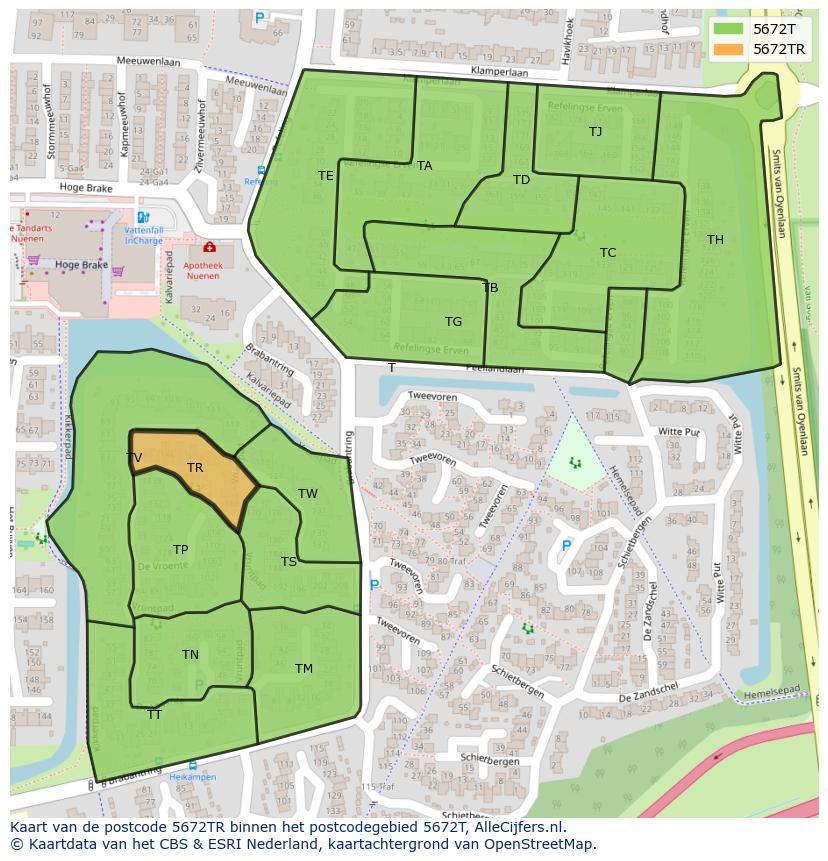 Afbeelding van het postcodegebied 5672 TR op de kaart.