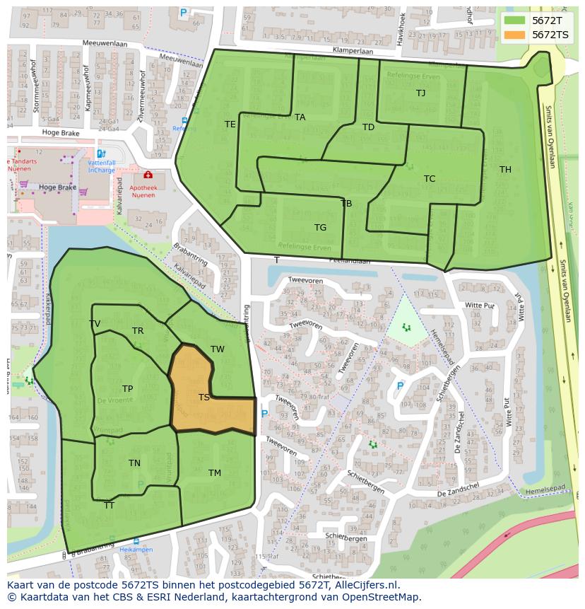 Afbeelding van het postcodegebied 5672 TS op de kaart.