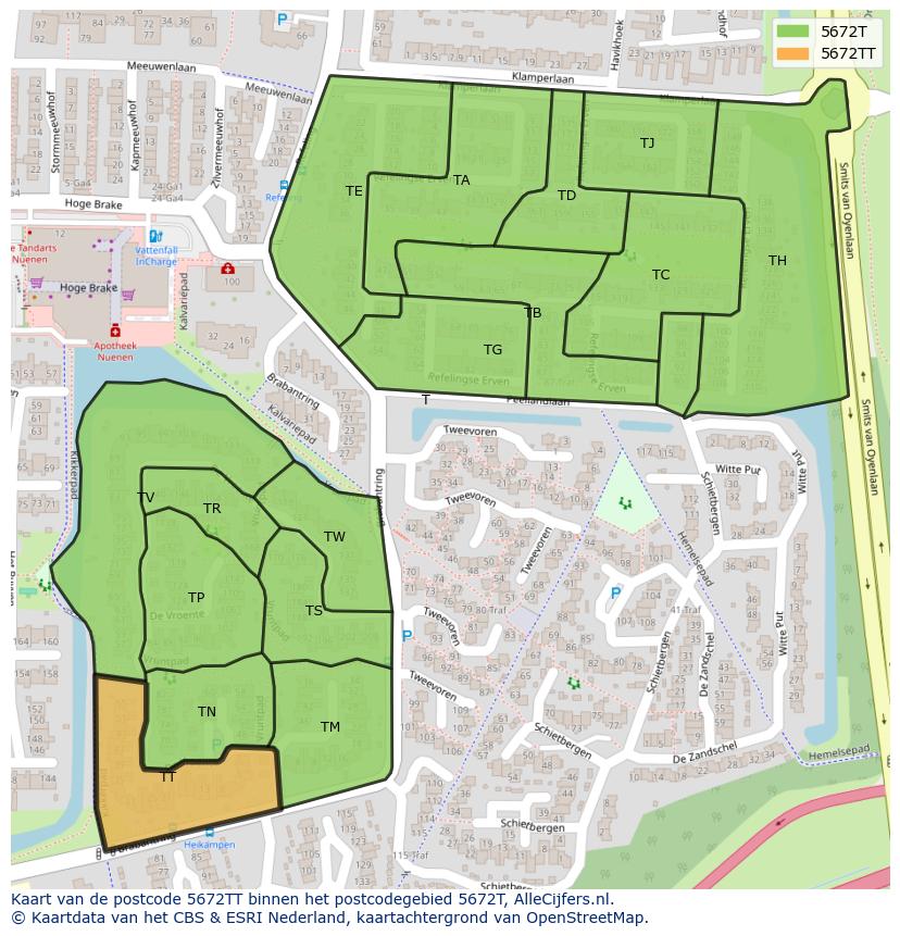 Afbeelding van het postcodegebied 5672 TT op de kaart.