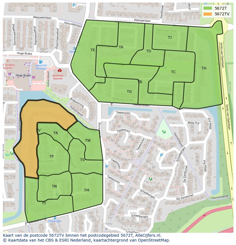Afbeelding van het postcodegebied 5672 TV op de kaart.