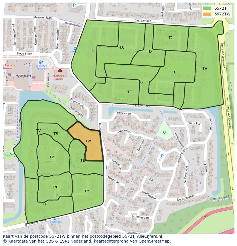 Afbeelding van het postcodegebied 5672 TW op de kaart.