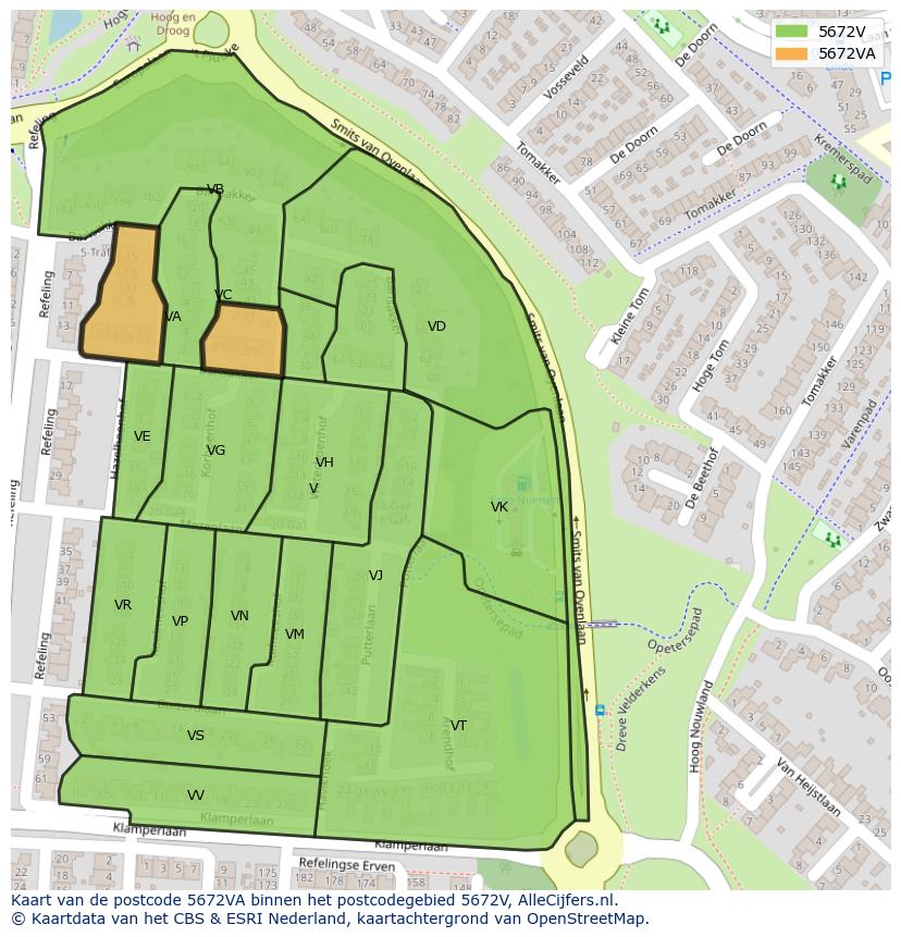 Afbeelding van het postcodegebied 5672 VA op de kaart.