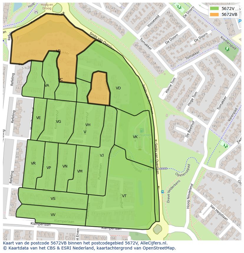 Afbeelding van het postcodegebied 5672 VB op de kaart.