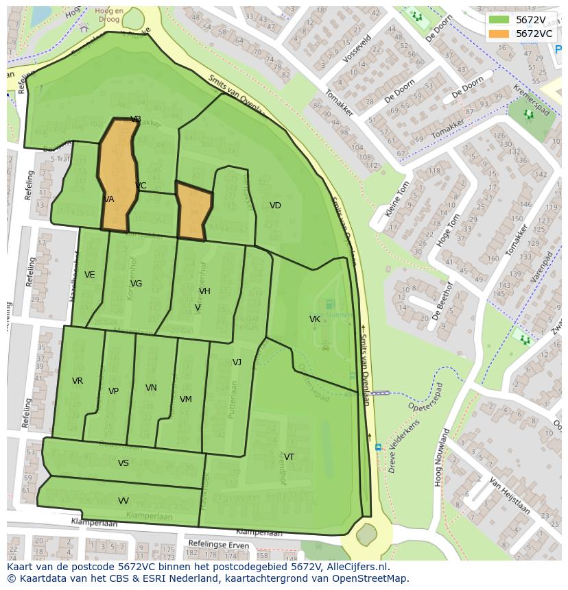 Afbeelding van het postcodegebied 5672 VC op de kaart.