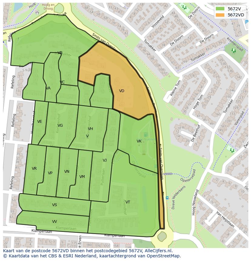 Afbeelding van het postcodegebied 5672 VD op de kaart.