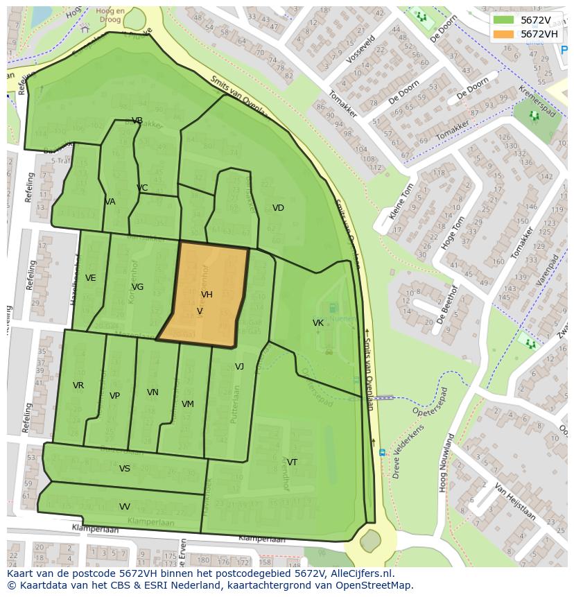 Afbeelding van het postcodegebied 5672 VH op de kaart.