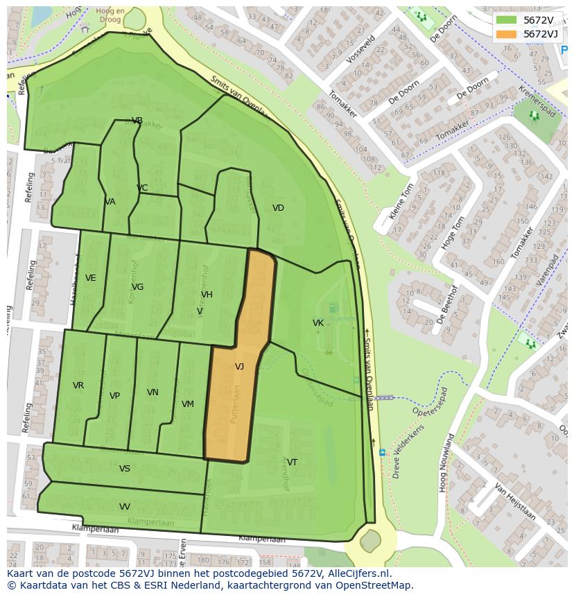 Afbeelding van het postcodegebied 5672 VJ op de kaart.
