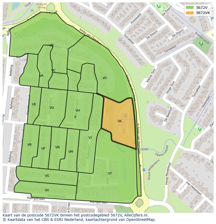 Afbeelding van het postcodegebied 5672 VK op de kaart.
