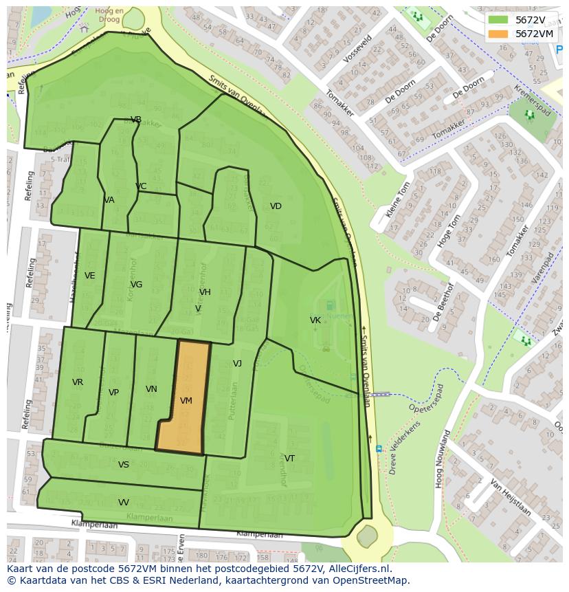 Afbeelding van het postcodegebied 5672 VM op de kaart.