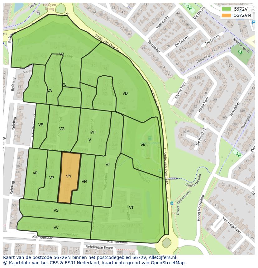 Afbeelding van het postcodegebied 5672 VN op de kaart.
