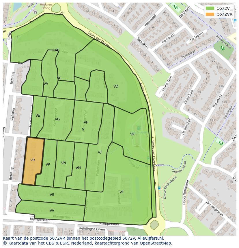 Afbeelding van het postcodegebied 5672 VR op de kaart.