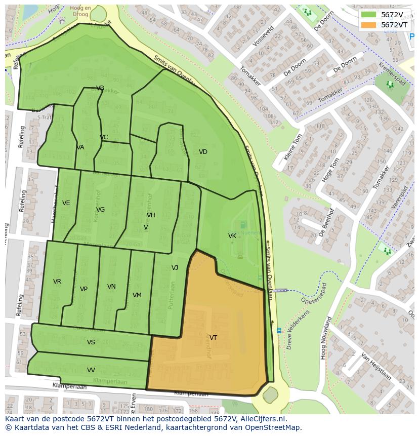 Afbeelding van het postcodegebied 5672 VT op de kaart.