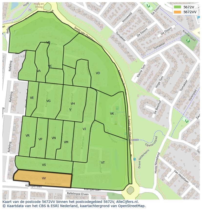 Afbeelding van het postcodegebied 5672 VV op de kaart.