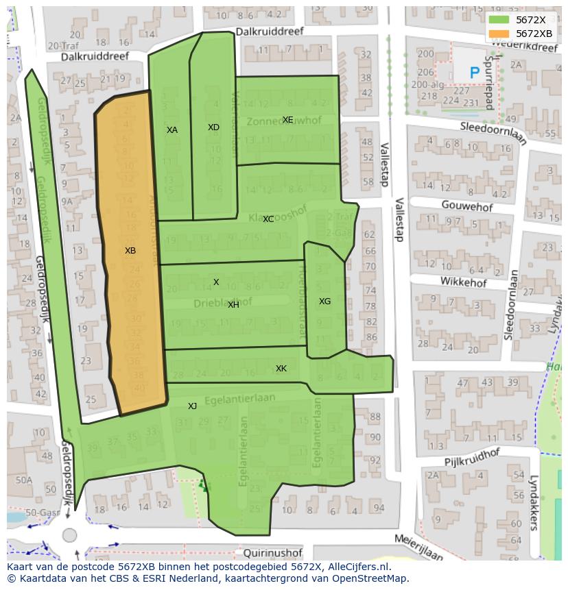 Afbeelding van het postcodegebied 5672 XB op de kaart.