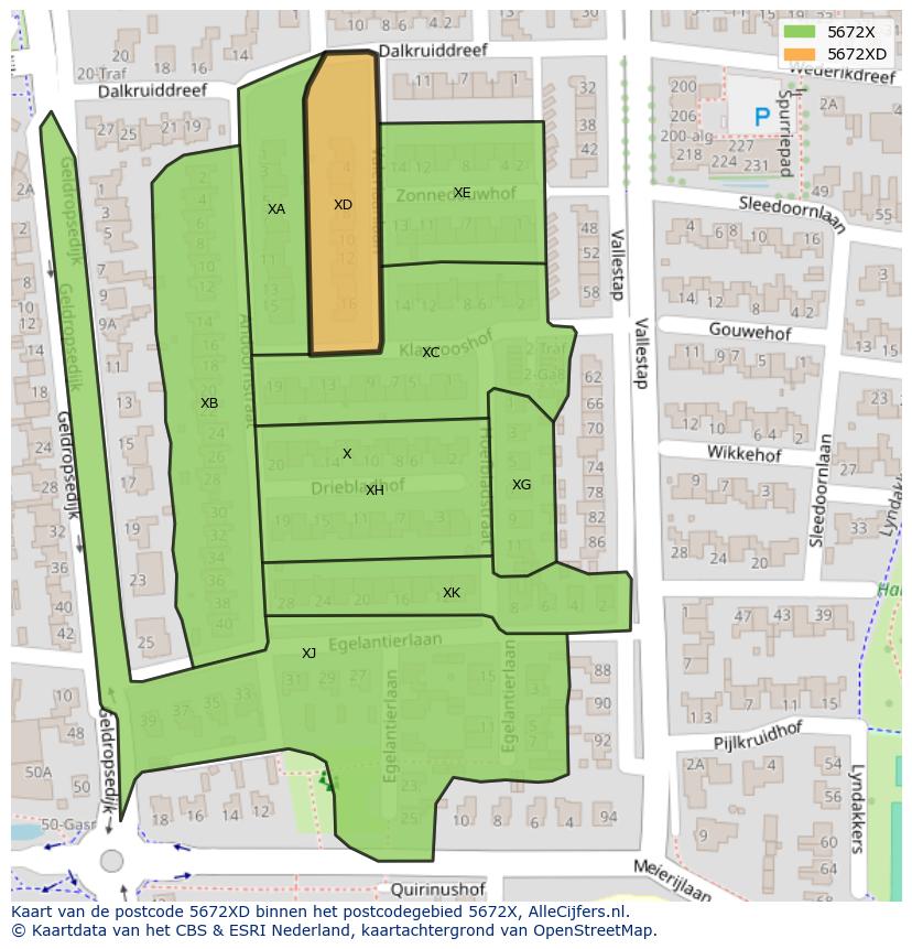 Afbeelding van het postcodegebied 5672 XD op de kaart.