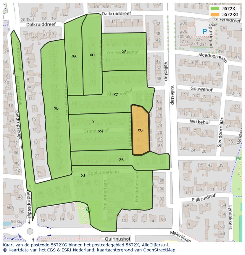 Afbeelding van het postcodegebied 5672 XG op de kaart.