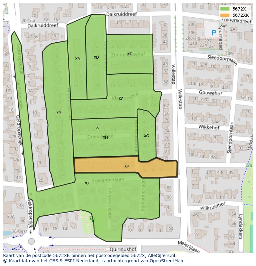 Afbeelding van het postcodegebied 5672 XK op de kaart.