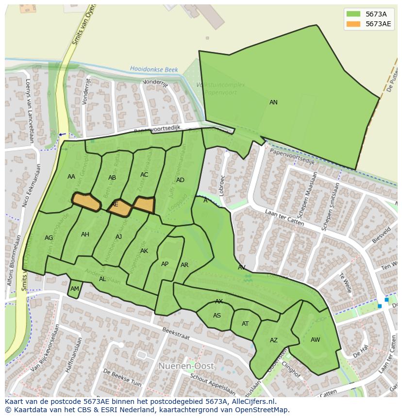 Afbeelding van het postcodegebied 5673 AE op de kaart.