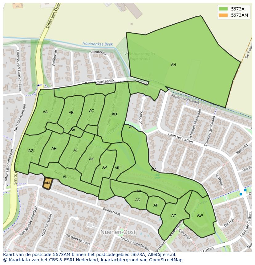 Afbeelding van het postcodegebied 5673 AM op de kaart.