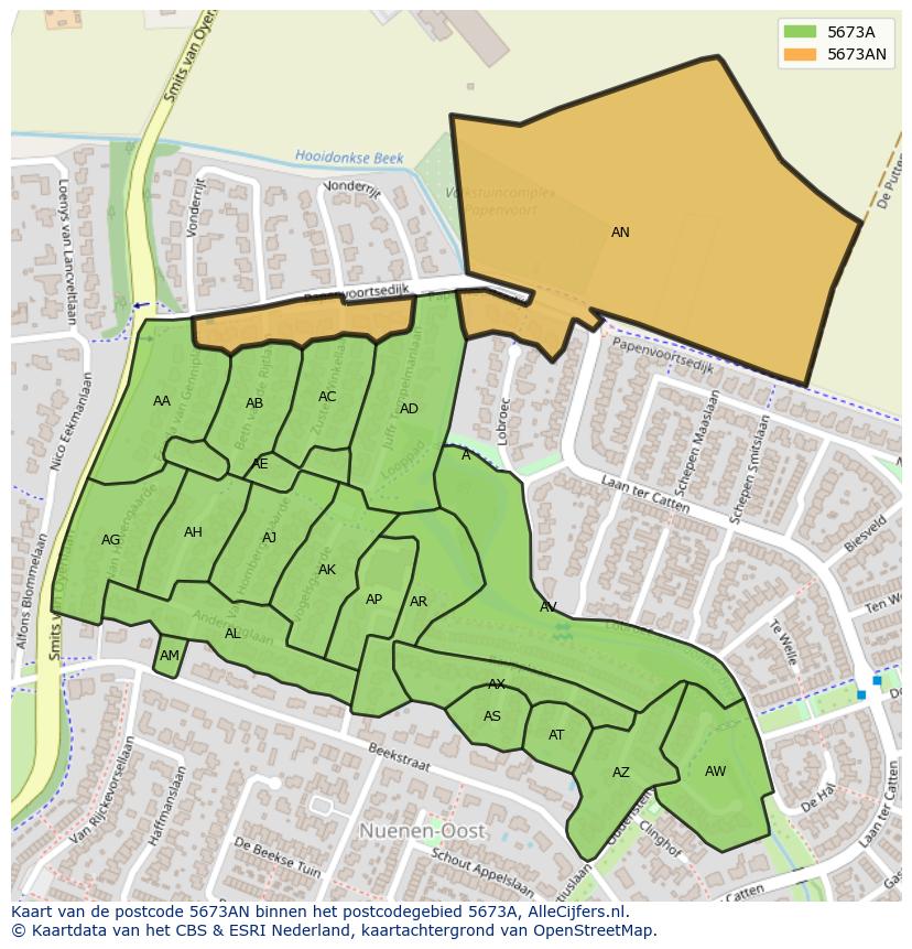 Afbeelding van het postcodegebied 5673 AN op de kaart.