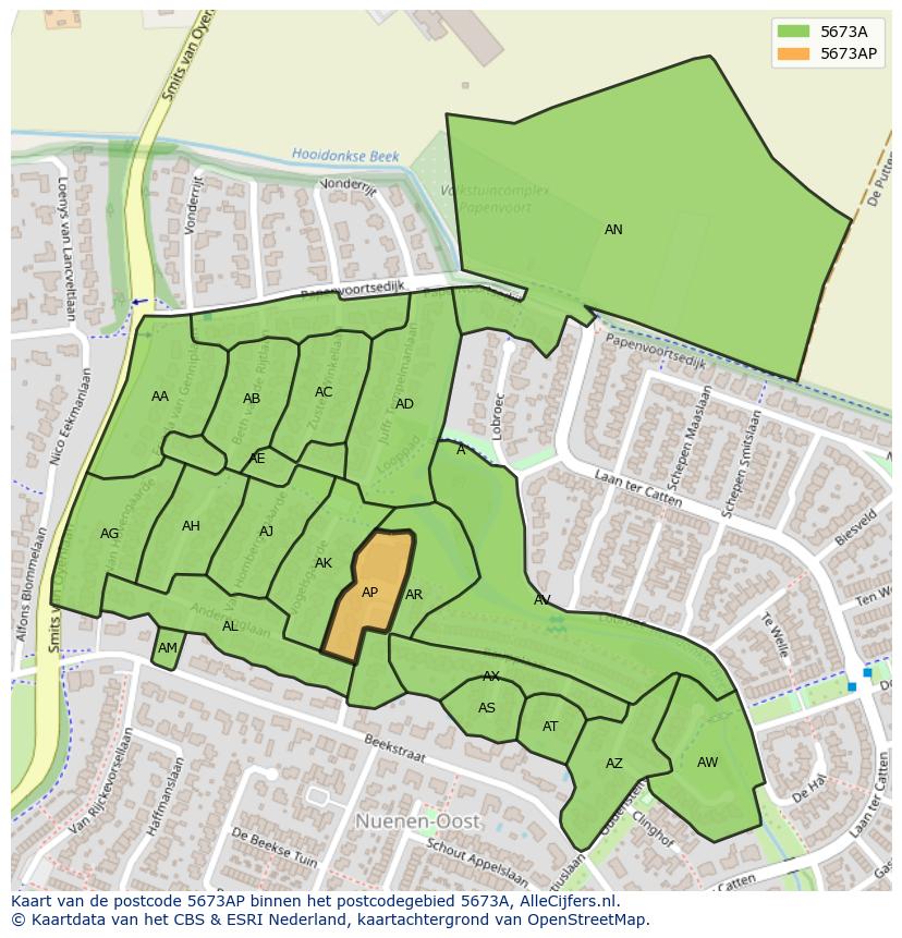 Afbeelding van het postcodegebied 5673 AP op de kaart.
