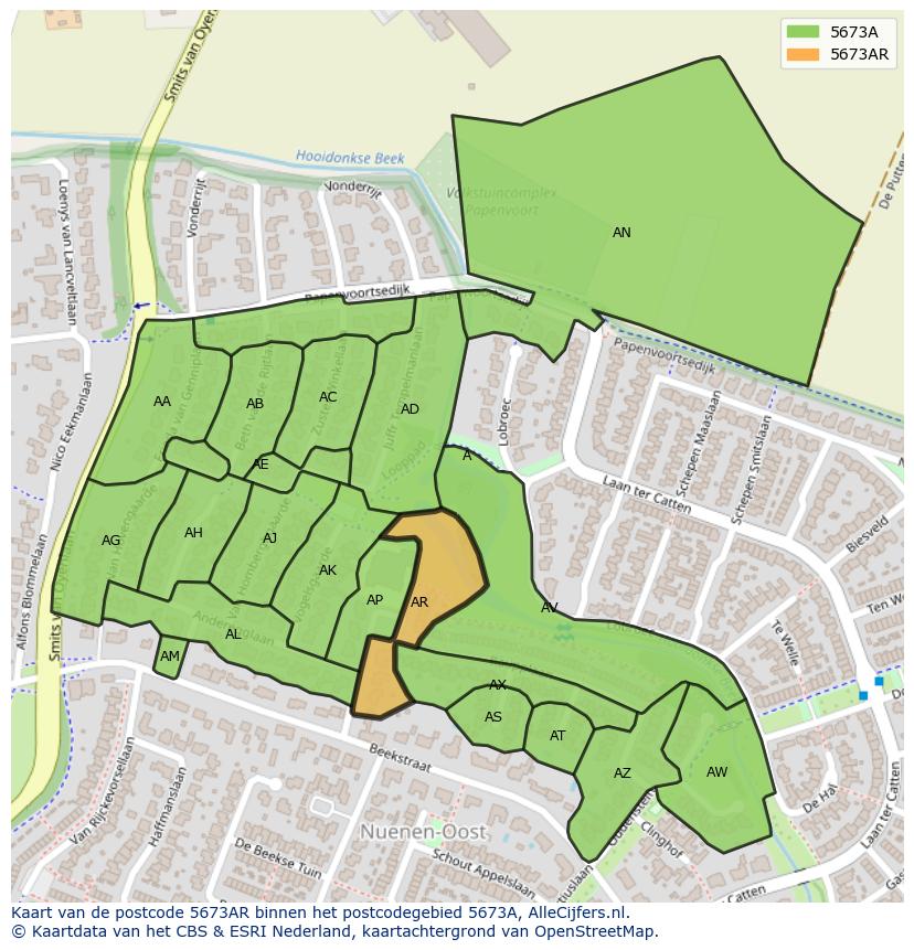 Afbeelding van het postcodegebied 5673 AR op de kaart.