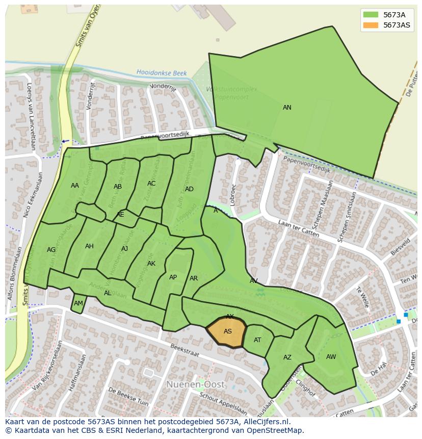 Afbeelding van het postcodegebied 5673 AS op de kaart.
