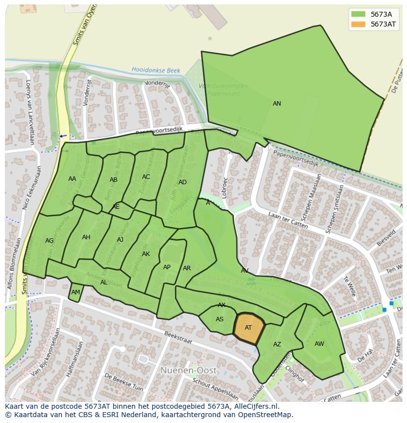 Afbeelding van het postcodegebied 5673 AT op de kaart.