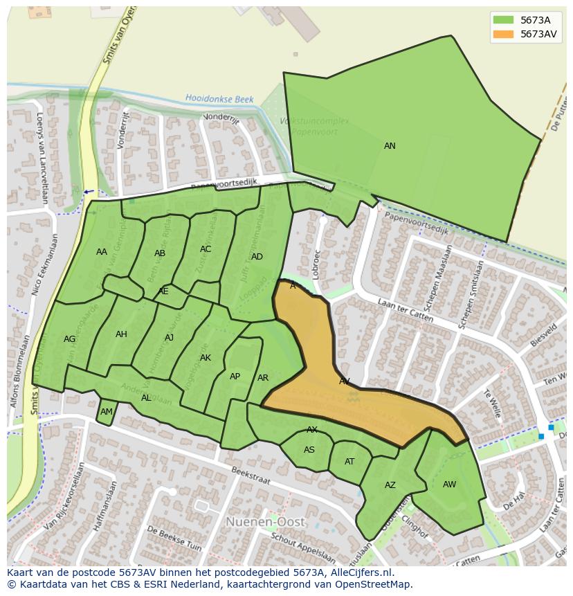 Afbeelding van het postcodegebied 5673 AV op de kaart.