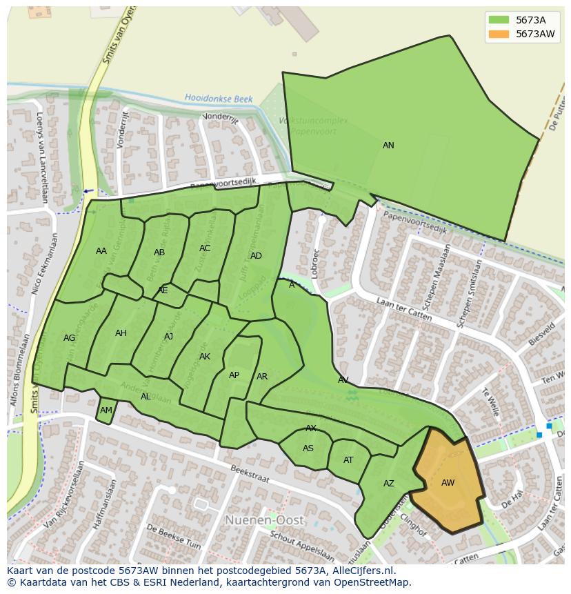 Afbeelding van het postcodegebied 5673 AW op de kaart.