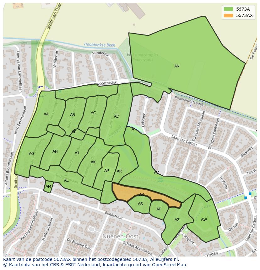 Afbeelding van het postcodegebied 5673 AX op de kaart.