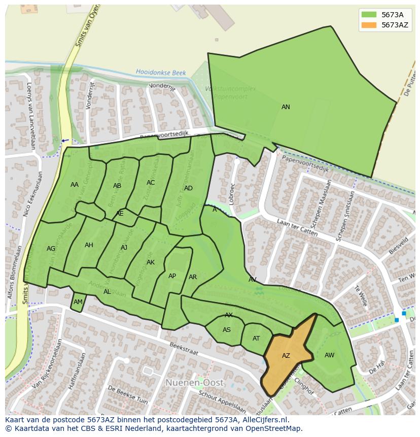 Afbeelding van het postcodegebied 5673 AZ op de kaart.