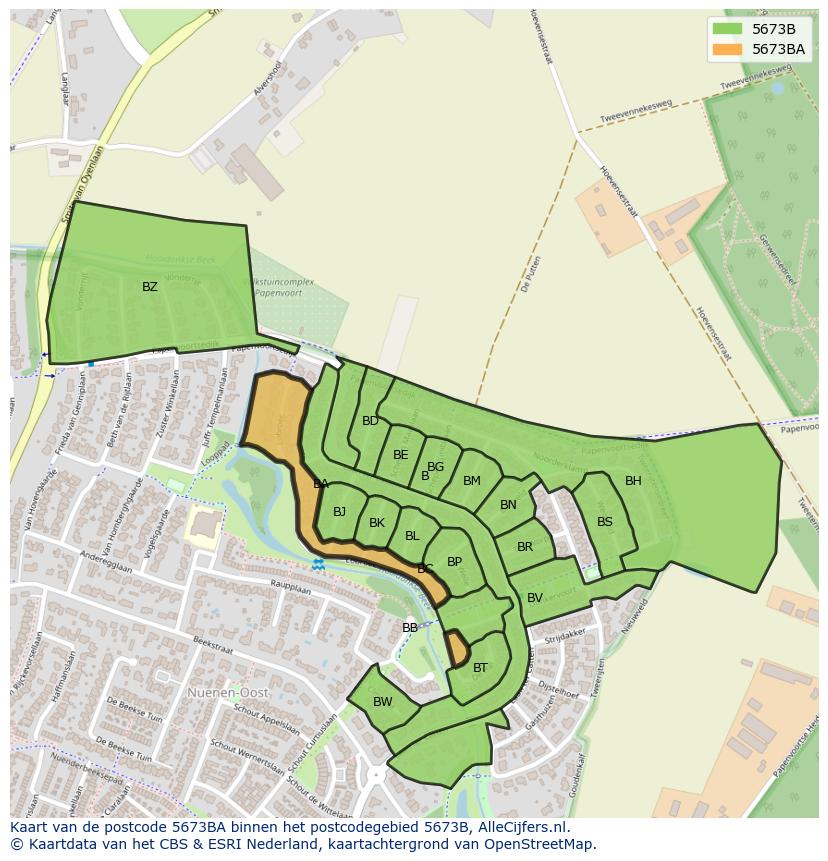 Afbeelding van het postcodegebied 5673 BA op de kaart.