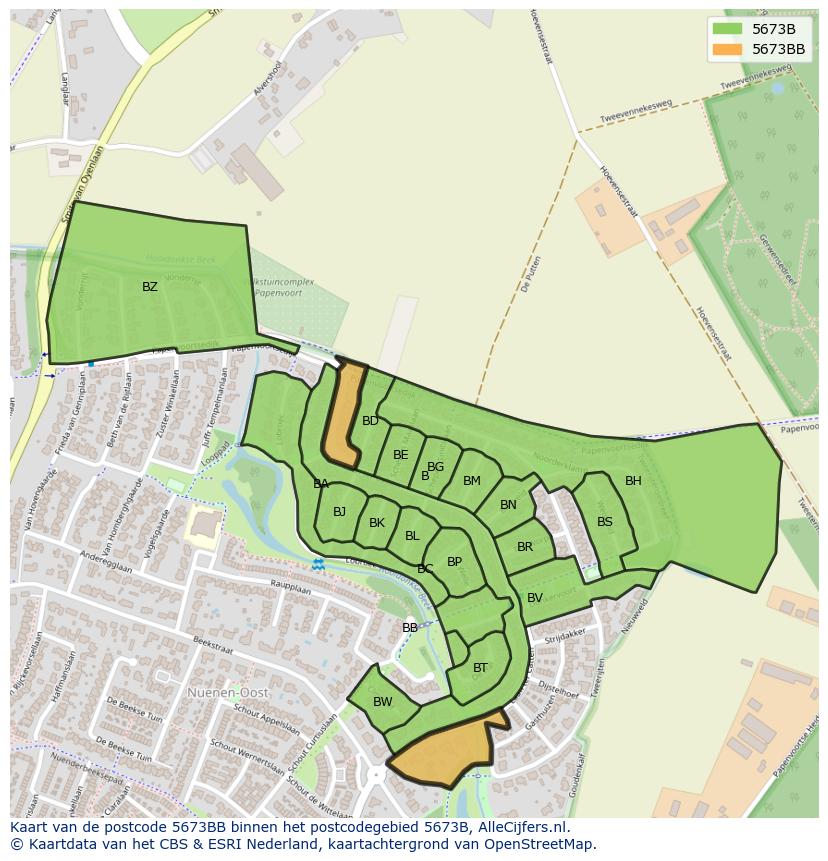 Afbeelding van het postcodegebied 5673 BB op de kaart.