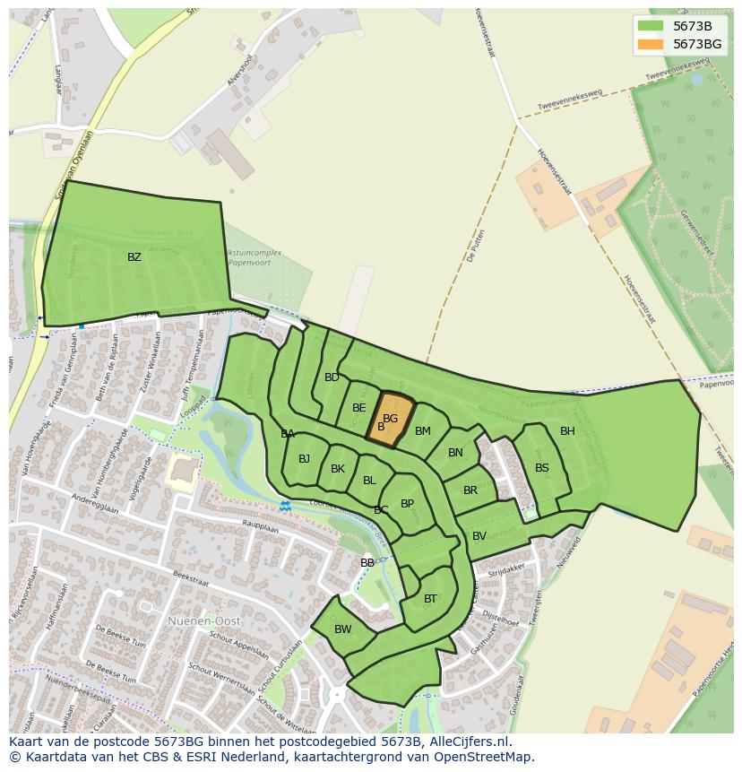 Afbeelding van het postcodegebied 5673 BG op de kaart.