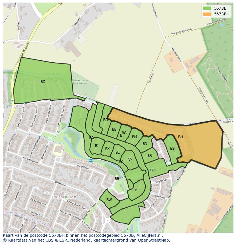 Afbeelding van het postcodegebied 5673 BH op de kaart.