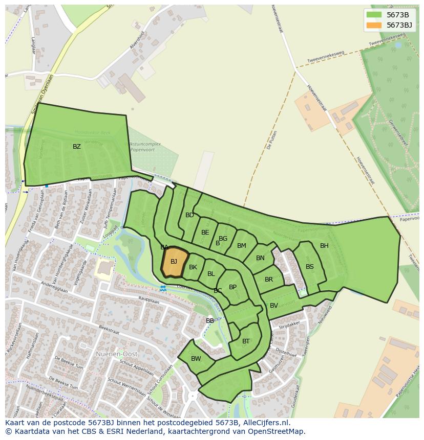 Afbeelding van het postcodegebied 5673 BJ op de kaart.